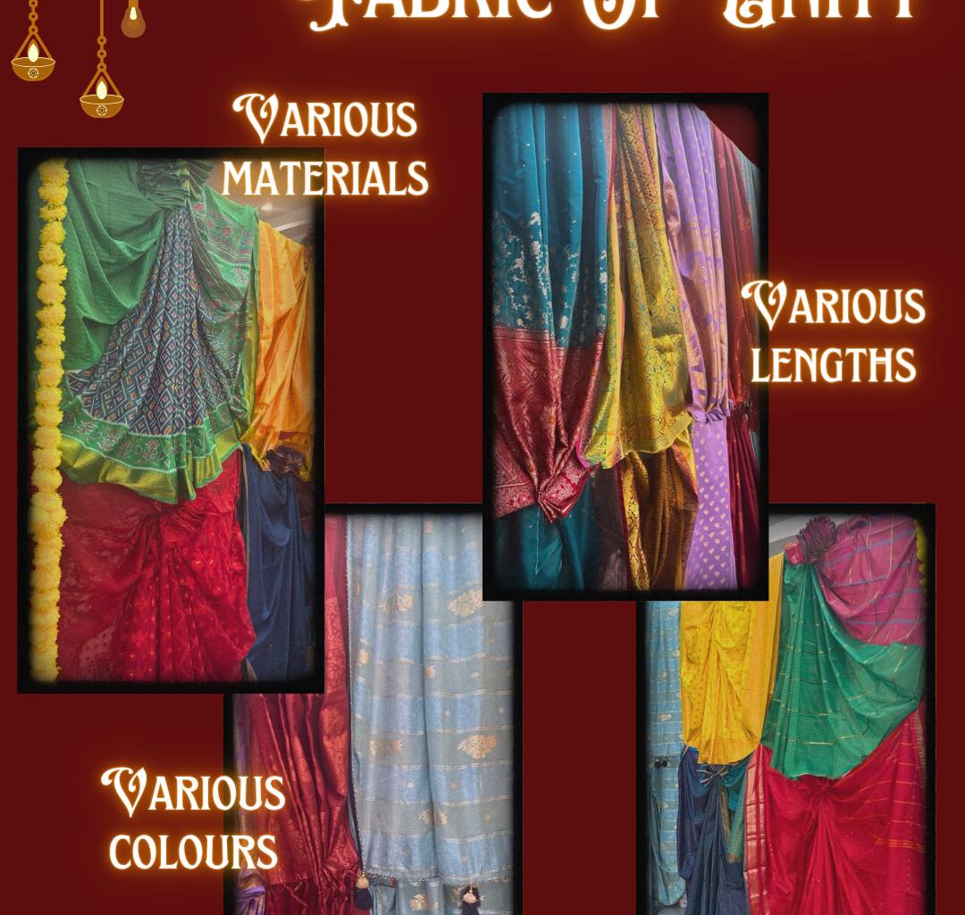 Close-up of the intricate Deepavali saree decorations