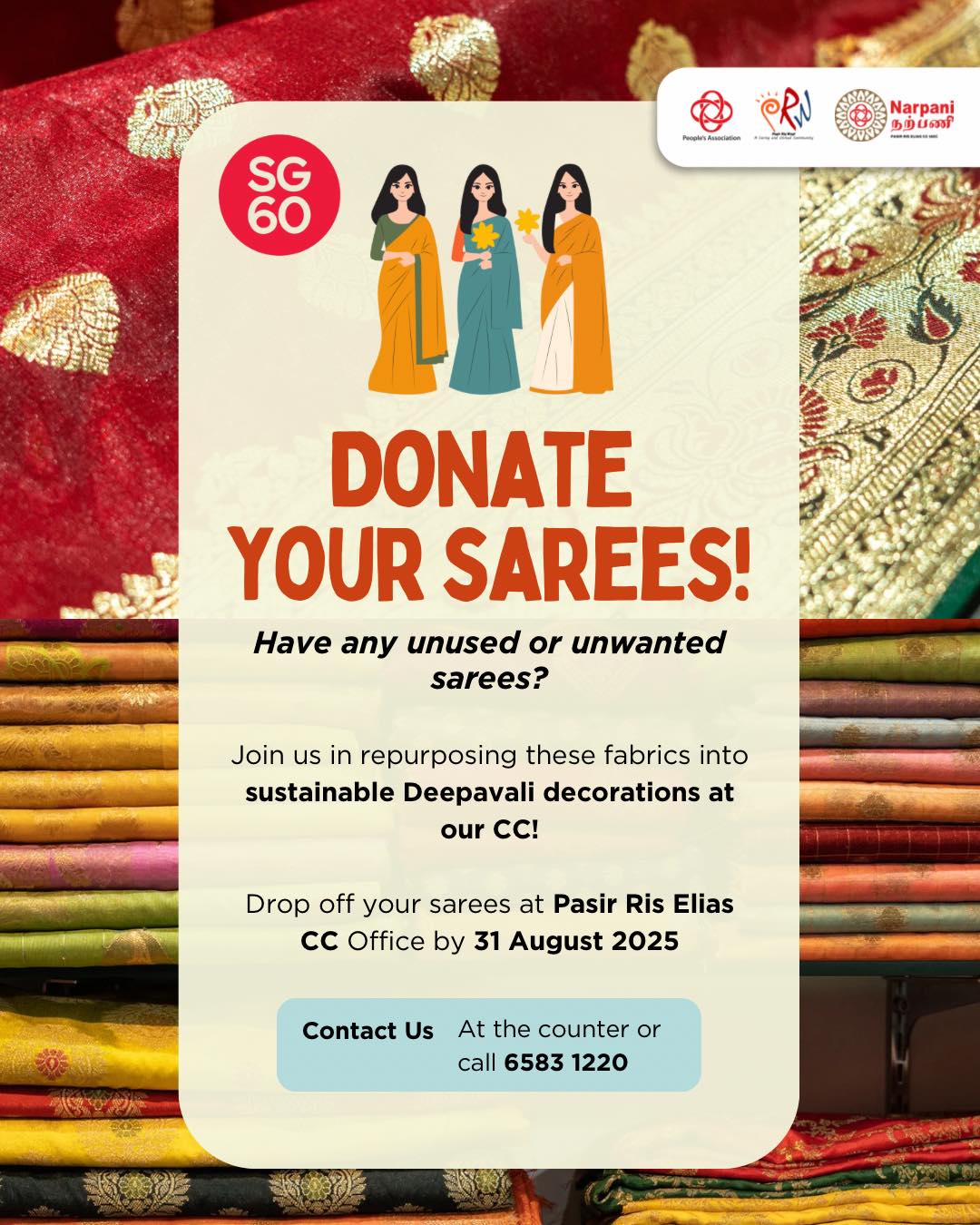 Vibrant fabrics being repurposed into festive decorations, symbolizing community and sustainability.