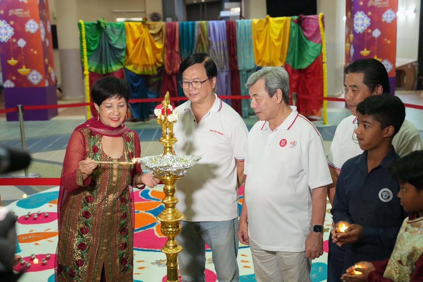 Beautifully designed rangoli art, adding traditional charm to the Deepavali decorations.
