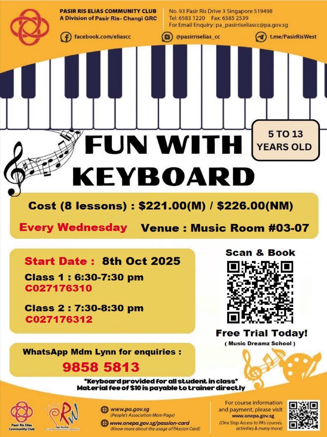 Children learning to play the keyboard with a teacher.