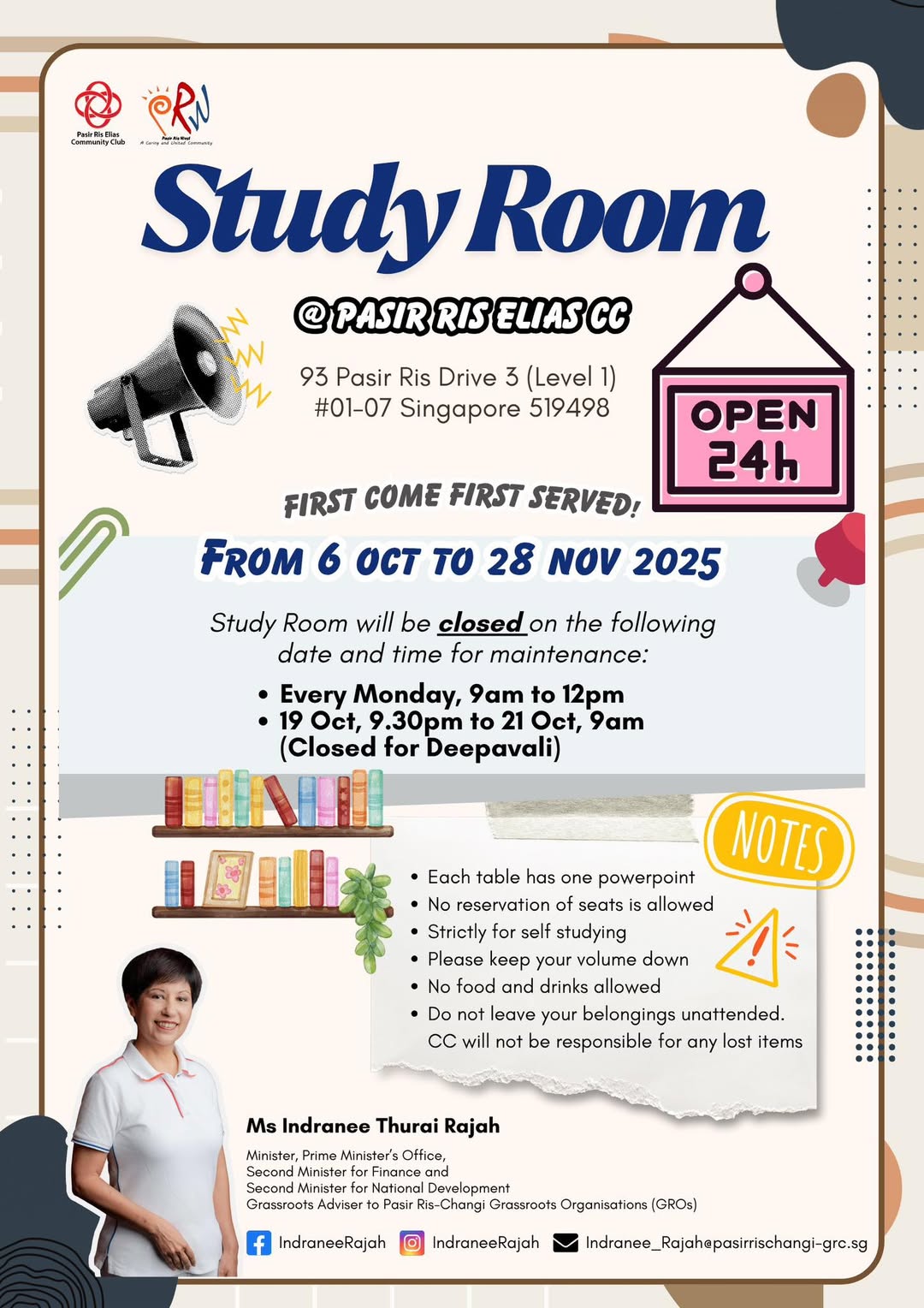 A quiet, well-lit study room, designed for focused studying.