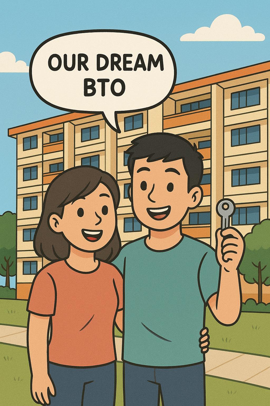 A young couple looking at blueprints, symbolizing home ownership dreams in Singapore.