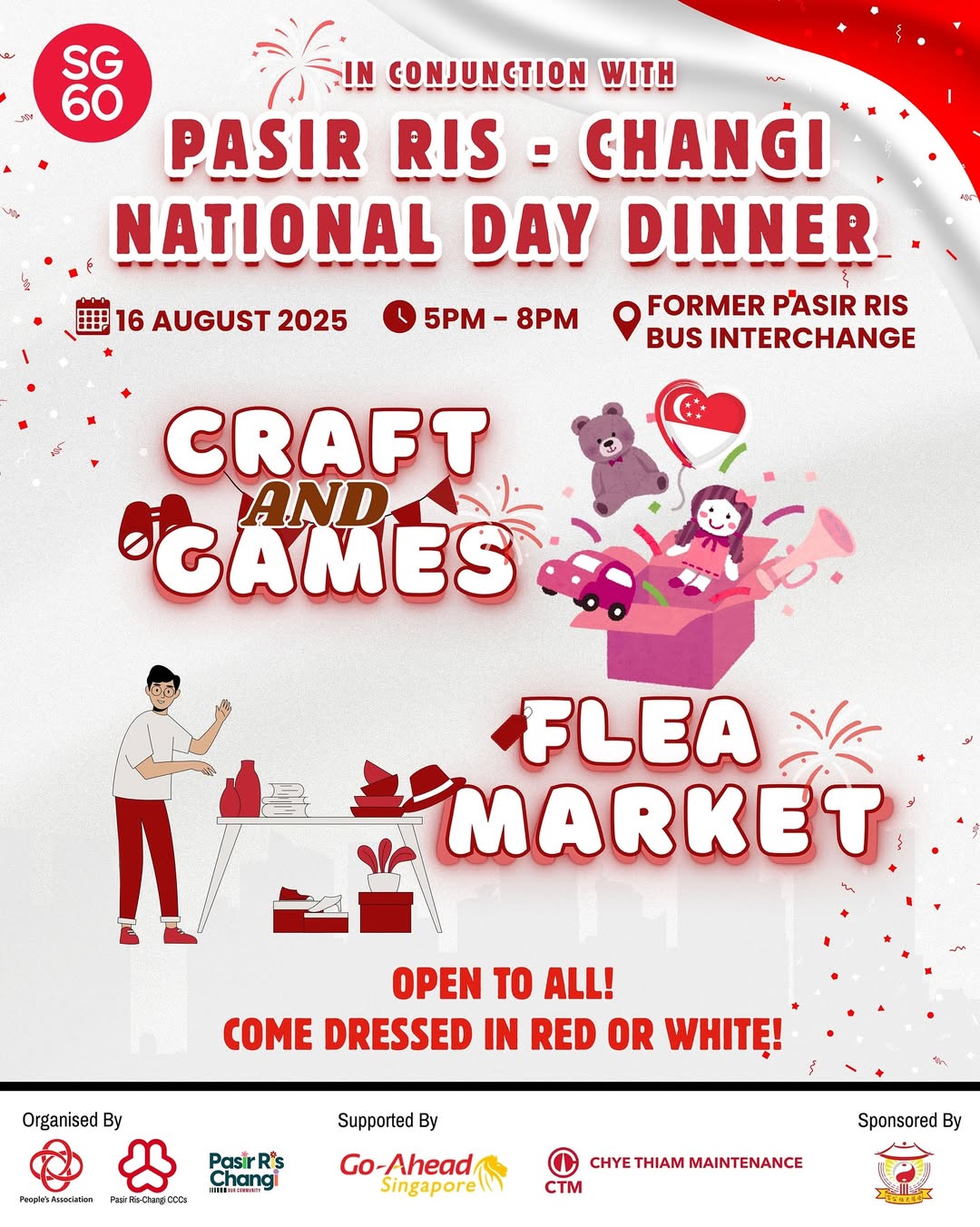 Vibrant community gathering with festive decorations for National Day celebration.