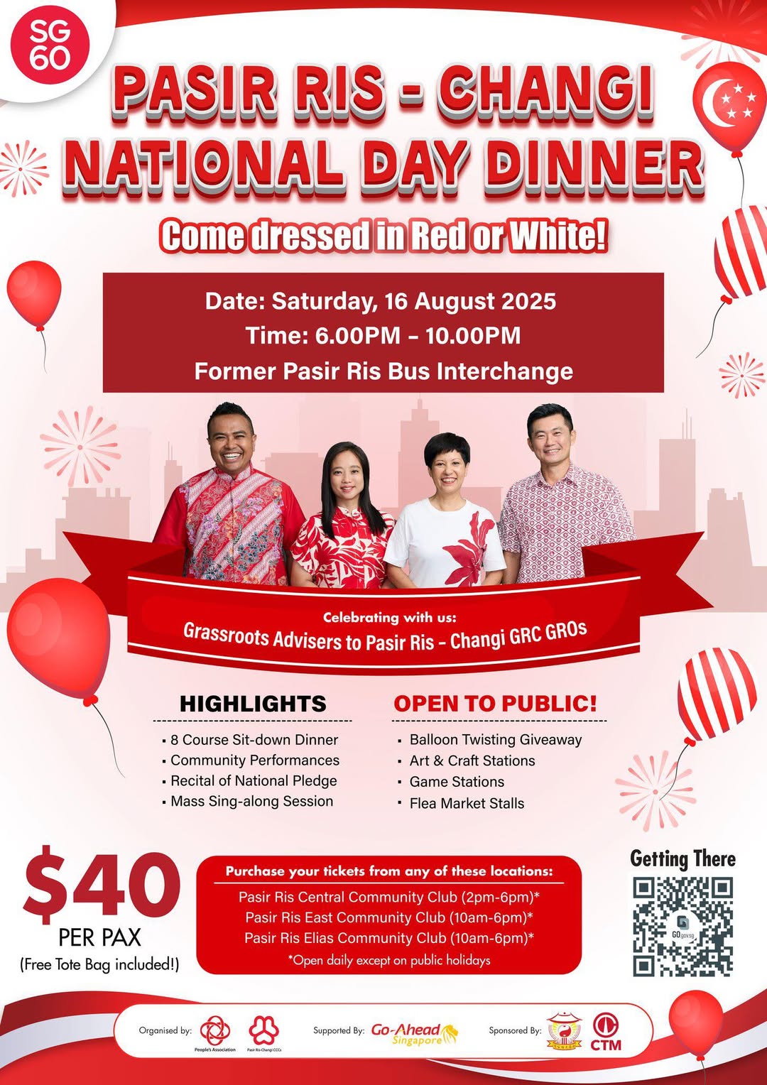 A vibrant community gathering celebrating Singapore's National Day.