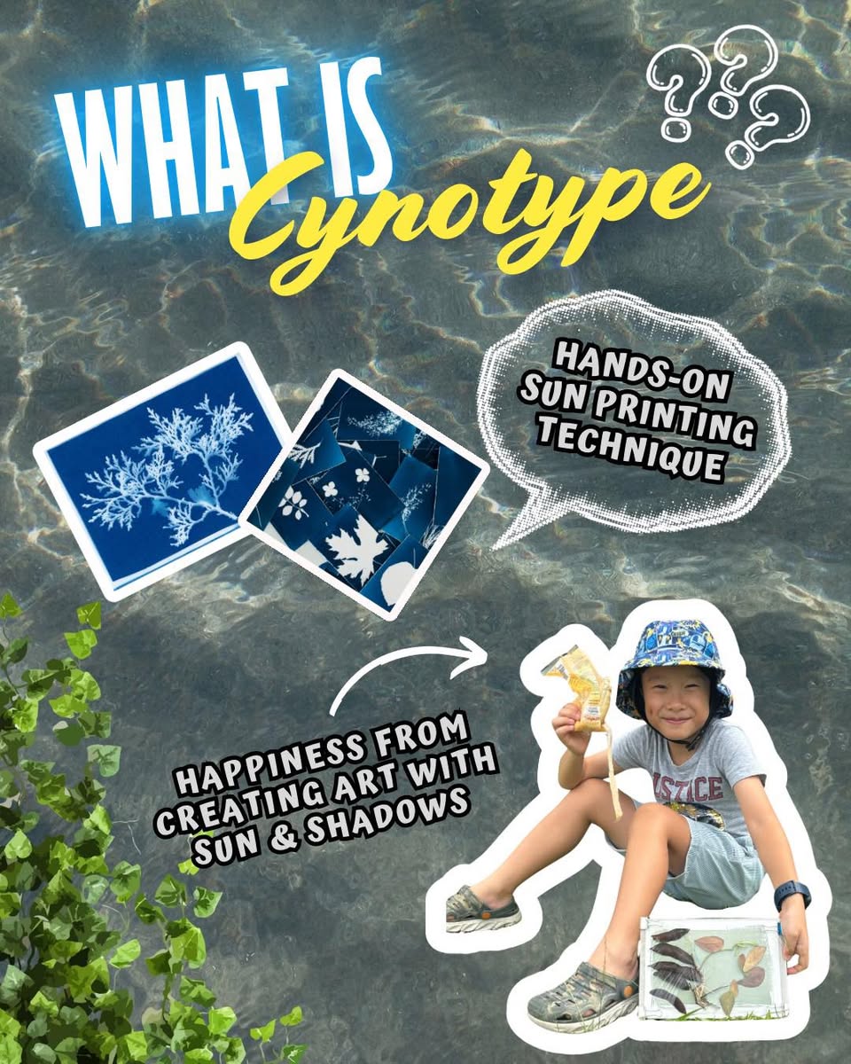 A resident proudly displaying their finished cyanotype masterpiece.