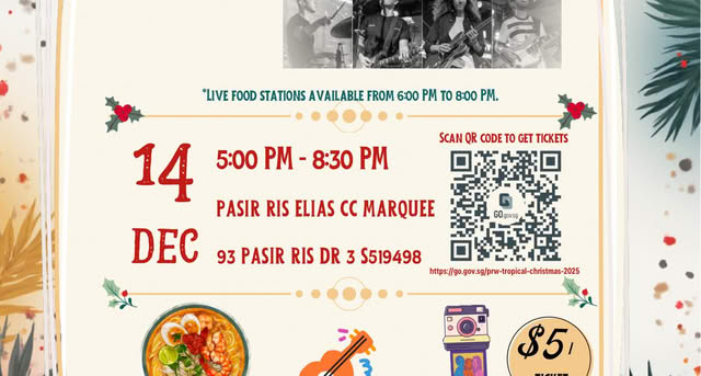 Festive tropical decorations with Christmas lights and ornaments