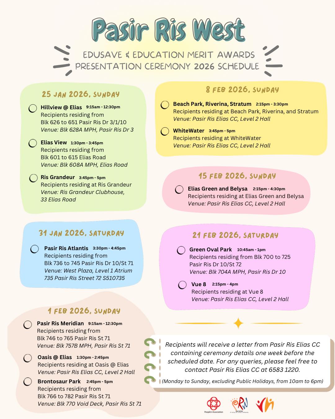 A celebratory gathering for the Pasir Ris West Edusave and Education Merit Awards.