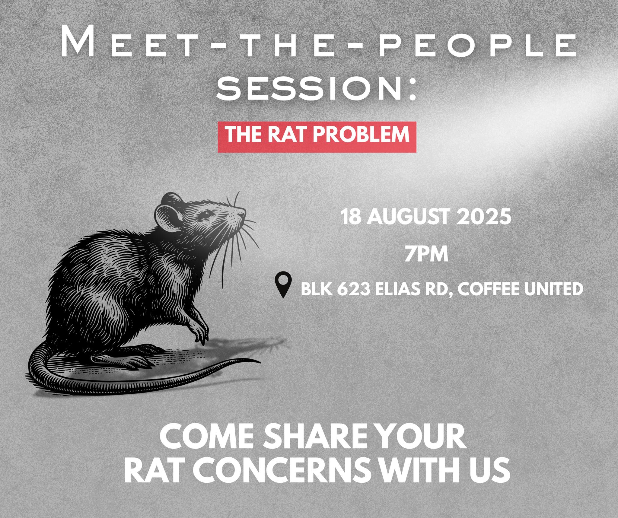 Community meeting announcement flyer for rat issue discussion