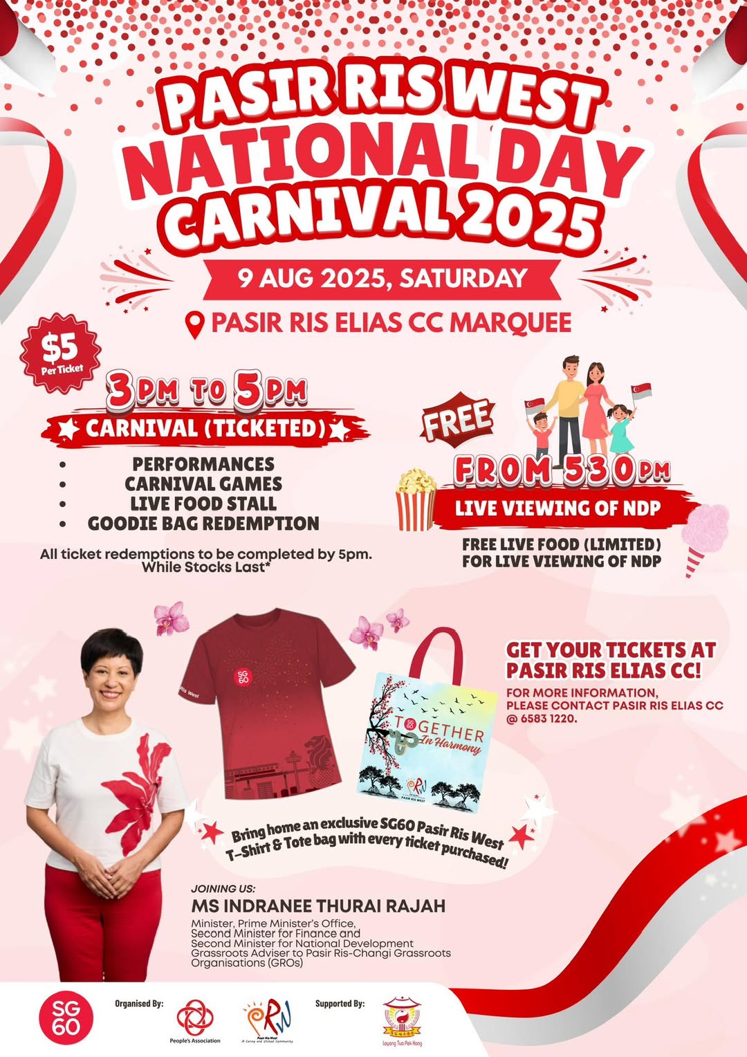 A vibrant community carnival scene with people enjoying activities and food stalls.
