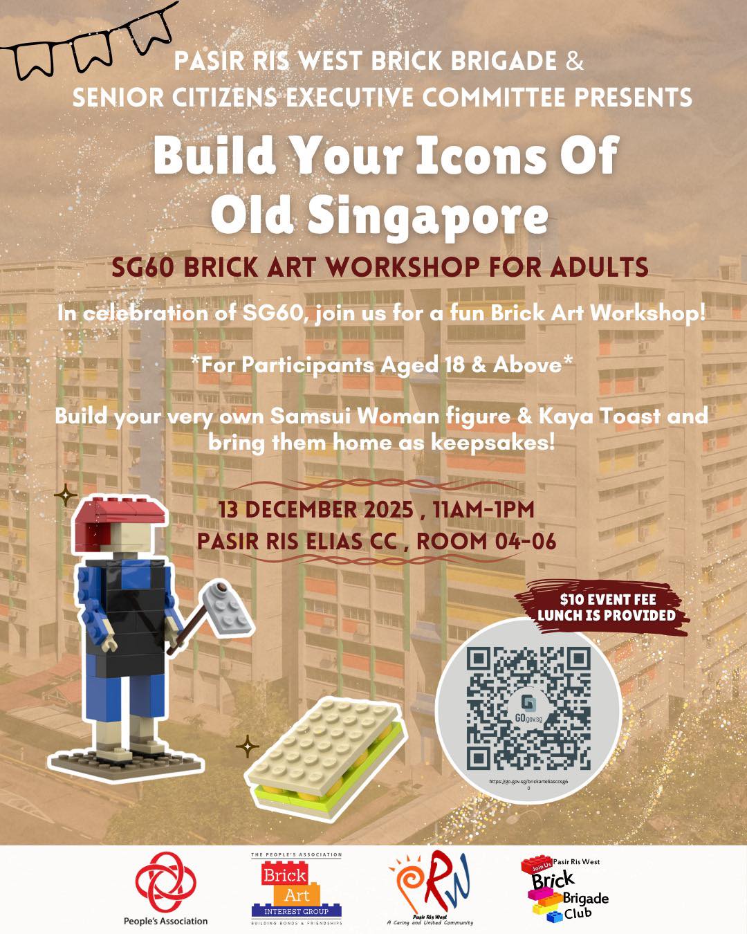 Participants creating brick art models at a workshop